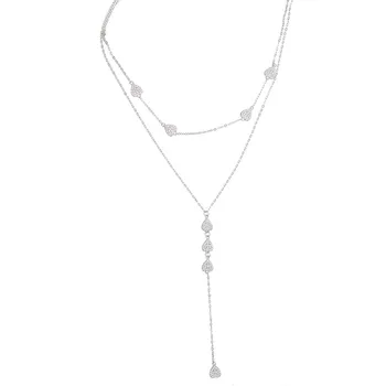 Nove ženske seksi ogrlica 925 sterling srebrni verigi dvojne plasti srca AAA Kubičnih Cirkonij Solze spusti Čar Y choker nakit