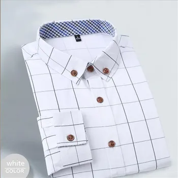 Novo 2019 Spomladi in Jeseni Mode za Moške blagovne Znamke Shirt Bombaž Poslovni Moški Majica za Moške Kariran Slim Priložnostne Long Sleeve Majica