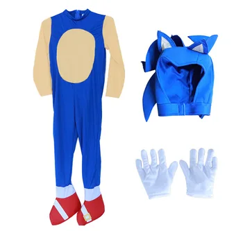OHMETOY Sonic Cosplay Kostum, Obleke, Rokavice, Kapa Klobuk Jumpsuits Ježa za noč Čarovnic Božično Darilo za Rojstni dan Velikosti S, M, L