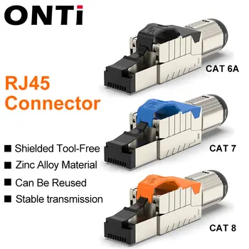 ONTi Cat6A Cat7 Cat8 Industrijski Ethernet RJ45 Zaščiteni Področju Plug Orodje Brezplačno Enostavno Kovin Die-Cast Prenehanju Conector