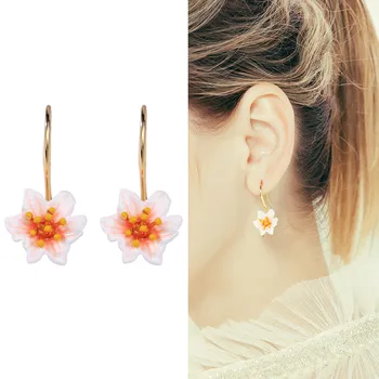 Osebnost tržne niše ročno poslikano emajl tanek obraz uhani korejski temperament preprost sveži cvet uho kavelj uhani