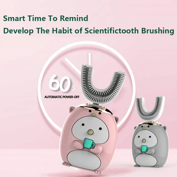 Otroci U Tip 360-Stopinjski Sonic Električna zobna ščetka Smart Risanka Vzorec Mehka Silikonska Vodotesna zobna ščetka Darilo za Otroke