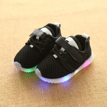 Otrok Čevlji Otroci Dekliška športni Copati LED Luči Gor Čevlji Priložnostne Šport Toddlers Stanovanj Baby Čevlji Dihanje Očesa za Malčke Črno Bel