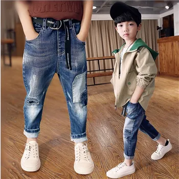 Otroška oblačila fant spomladi in jeseni hlače 2020 Velik fant je raztrgala otroške hlače modni spomladi fant jeans