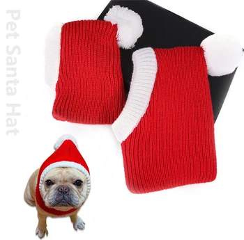 Pet Klobuki Zimo Božič Pes, Mačka Skp Smešno Počitnice Kostum Kuža Santa Red Hat Z Žogo, Pokrivala za Majhne, Srednje Velike Pse