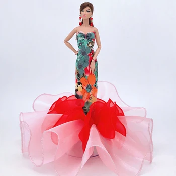 Pisani Cvetlični Silm Stranka Obleko za Barbie Lutka Oblek, Obleke, Elegantne Fishtail Večerne Obleke 1/6 Lutke Dodatki, Igrača