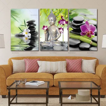 Platno slikarstvo Buda Wall Art Zen Spa Kamen Platno, Tisk Slikarstvo, Orhideja, Roža Doma Slikarstvo Stensko Nalepko Umetnosti Ohraniti Mir