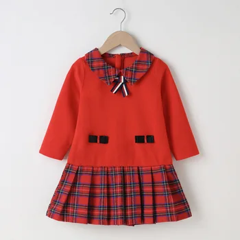 Pozimi leta 2020 Dekleta Obleko Baby Dekleta Srčkan Obleko z Dolgimi Rokavi Rdeče Kariran Luštna Punca Obleko Vestido 2-6T