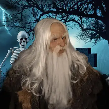 Pustne Maske Gandalf Sivi Halji Vrač Realistično Masko Dolge Bele Lase Čarovnik Starec Maske Za Noč Čarovnic Film Znakov, Cosplay Prop