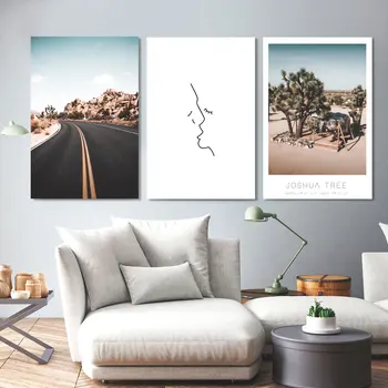 Puščava Kaktus Platno Plakat Skandinavski Slog Krajine Narave Joshua Tree Wall Art Tisk Slikarstvo Poljub Dekorativne Slike Dekor