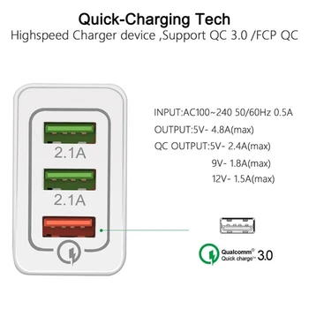 QC3.0 USB Potovalni Polnilnik Za iPhone, Samsung Hitro Polnjenje QC3.0 Hitro Polnjenje QC 3.0 NAS EU Multi 3 Port Adapter za Polnilnik Telefona
