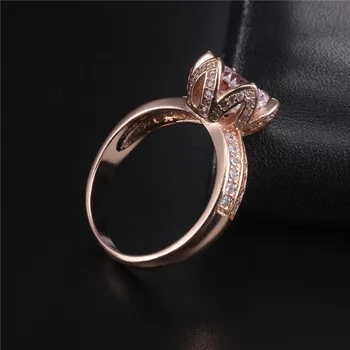 Resnično Trdnih 925 Sterling Silver & Rose Zlata, lotosov Cvet, Obroči za Ženske Luksuzni Poroko 2ct Diamantni Prstan prst Nakit