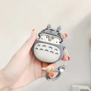 Risanka Totoro 3D Srčkan Airpods Primeru Brezžične Slušalke Silikonski Pokrov Zaščitne Slušalke Polje Wireless Stere za Apple AirPods 1 2