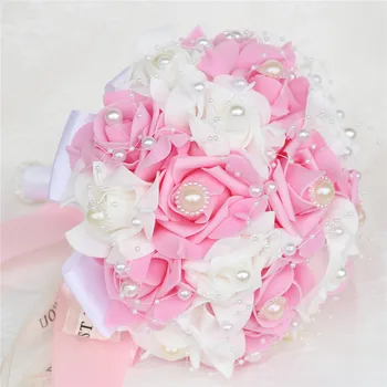 Roza PE Šopek rož Družico Poročne Svileni Trak Poročne Šopke S Pearl Holding Pene Rose Cvetje De Mariage Stranka W205