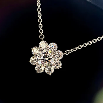Ročno Cvet Choker Obesek Pravi 925 sterling srebro bijou Diamond cz Izjavo Poročni Obeski ogrlica za ženske, Nakit