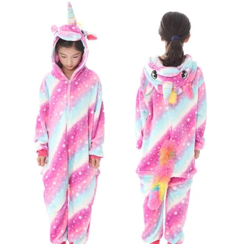 Samorog Otrok Sleepwear za Fante, Dekleta Samorog Pižamo Flanela Otroci Stich Unicornio Pijamas Nastavite Živali Pozimi Onesies