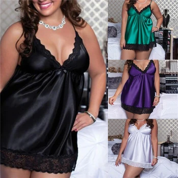 Seksi Erotična Nightdress Plus Velikost 6XL Dame Moda Čipke Mozaik V Vratu Backless: Špageti Trak Sleepwear Ženski Nightgown