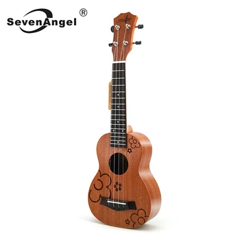 SevenAngel Ukulele 21 palčni mahagoni cvetlični Vzorec, Sopran ukelele 4 strune za glasbila, Mini Travel Kitaro