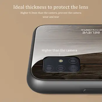 Shockproof Primeru Telefon Za Samsung Galaxy A51, Kaljeno Steklo Pokrovček Za Samsung A51 SM-A515F A515F A515 Lesa Zrn Ogledalo Primerih