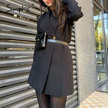 Simplee Priložnostne black jeseni ženske jopič obleko Eleganten dolg rokav obleka gumb High street urad dama žensko obleko obleko 2020