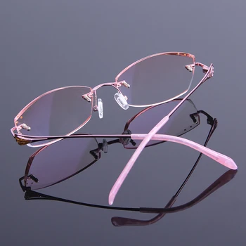 Sodobne Ženske Diamond Klesan Recept Obravnavi Očala Rimless Rožnata Očala Anti-utrujenost Očala Glej Bližini gafas mujer