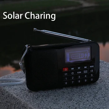 Solarni Prenosni FM Žep Radio Zvočnika Predvajalnik Glasbe s Svetilko,Sleep Timer, Podpira TF Kartice
