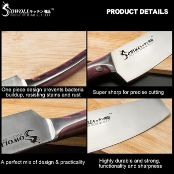 SOWOLL Ultra Sharp 4cr14mov iz Nerjavnega Jekla Kuhinjski Nož Kuhar Pripomoček Kabelski Nož Smolo Vlaken Ročaj Nož Rezilo Orodja