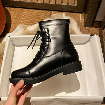 Spletni slaven isti Martin boot ženska 2020 jeseni leta 2020 vse Britanski slog nazaj zip čipke-up gleženj boot ravno suh boot