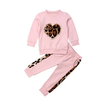 Srčkan Leopard Otrok Dekliška Oblačila Baby Toddler Otroci majica z Dolgimi rokavi Top + Hlače, Obleke Otrok Kostume Trenirko