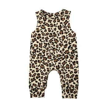 Srčkan Newborn Baby Bodysuit Fant Dekle Leopard Tiskanja Oblačila brez Rokavov Vratu Jumpsuit Dolge Hlače Obleka, Obleke, Oblačila 0-24M