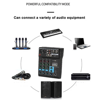 Strokovno 4 Channel Bluetooth Mešalnik o Mešanje DJ Konzolo z Reverb Efekt za Dom Karaoke USB Živo Fazi KTV