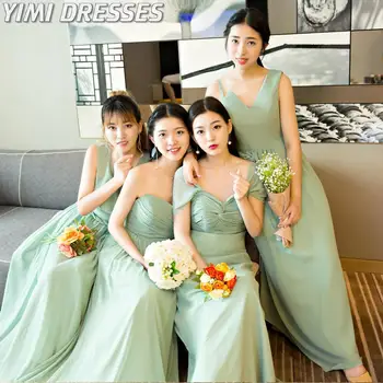Svetlo Zelena Elegantno Obleko Ženske Za Svate Dolgo Družico Obleke Plus Velikost Šifon Meri Družice Obleke 2020