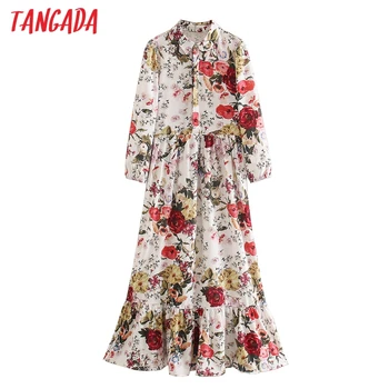 Tangada 2020 jesenska moda za ženske tiskanja cvetovi shirt obleko z dolgimi rokavi ženske dolga obleka BE759