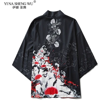 Tiger Tiskanje Harajuku Japonski Modni Kimono Ženske Moški Ženska Leta 2020 Jopico Bluzo Majica Haori Obi Azijskih Oblačila Samurai Plašč
