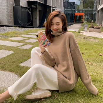 Turtleneck pulover ženske zimske debelo in mehko zunanjo rabo leni slog korejskih študentov nositi tuji-slog, ki je osnova pulover vrh