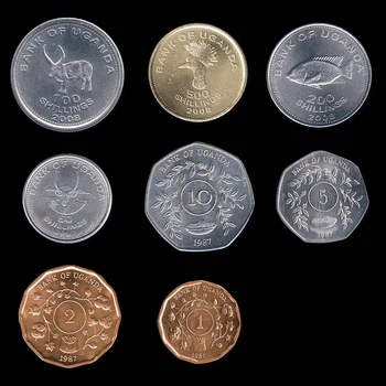 Uganda Celoten Sklop 8 Kosov Kovancev Novo Izvirno Kovanec Je Unc Realno Afriki Izdaje Kovancev