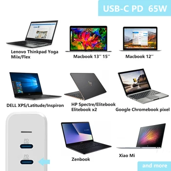 USB-C 65W + 30W PD3.0 SKM Potovalni Adapter za Polnilnik z Vrsto-C PD Za Macbook XiaoMi HP Dell XPS iPhone 11 pro Note10+ in več