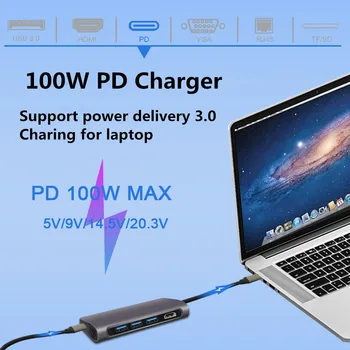 USB C Hub Strele 3 Tip c Dock PD 100W Vozlišče Tipa C do HDMI 4K RJ45 za MacBook Samsung Dex S10 8 9 Huawei P30 Pro Splitter