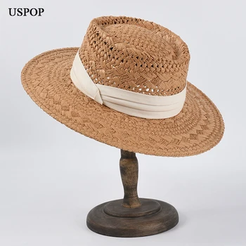 USPOP Žensk poletje ročno tkane Panamski slamnik moški konkavno vrh klobuk, slamnik dihanje plaži klobuk