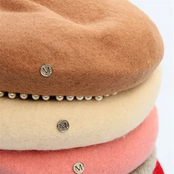 USPOP ženske, klobuki, zimski volne klobuki Črko M berets debel toplo pearl baretka klobuk