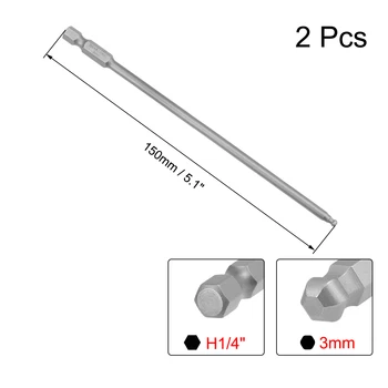 Uxcell 2 Kos H3 (3 mm) Žogo Koncu izvijače S2 Jekla Magnetni 5.1 cm Dolg Sveder Sveder z 1/4 Palca Hex Kolenom za Vrtanje