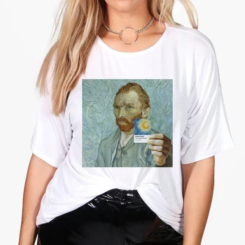 Van Gogh Estetske Umetnosti Natisnjeni Harajuku T-majice Ženske Ullzang Letnik Crewneck T-shirt Oversize Kratek Sleeve Zgornji del Ženske