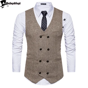 Vintage Rjava tweed Majice Volne Kost Britanski stil meri Mens obleko po meri slim fit Jopič poroka obleke za moške