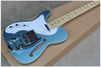 Vrhunska FDTL-2038 levo roko kovinsko modra barva F votlo telo javor fretboard zlato strojne opreme TL električna kitara, Brezplačna dostava