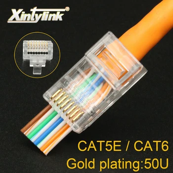 Xintylink 50U EZ rj45 priključek cat6 zlato ploščo rg ethernet kabla utp cat5e 8P8C cat 6 omrežne unshielded modular jack cat5