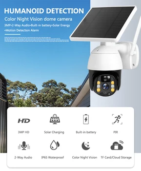 XVIM 3MP IP PIR Kamera, WIFI 7W Sončne celice, Baterije Varnosti nizkonapetostnih Fotoaparat na Prostem PTZ CCTV Kamera Smart Security Monitor
