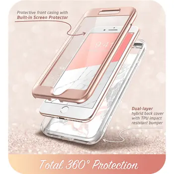 Za iPhone 7 Plus / 8 Plus Primeru 5.5 palčni i-Blason Cosmo Celotno Telo Marmorja Roza Odbijača Primeru Pokrov z Vgrajeno Screen Protector