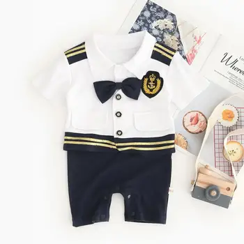 Za Malčke Baby Naval Academy Romper Mornar Morskih Mornarice Shortalls Kratek Rokav Sproščene Počitnice Obleko Fantje 
