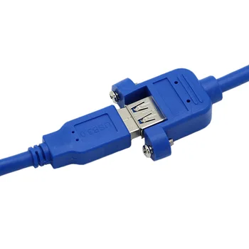 Zaščiten USB 3.0 Panel Mount Moški Ženski Podaljšanje Kabel 50 cm z Vijaki Modra