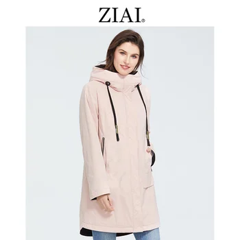 ZIAI 2020 Ženske dolge svetlo roza jarek plašč pomlad bombaž moda plašč hooded Pismo design dekleta outwear ZM-3021